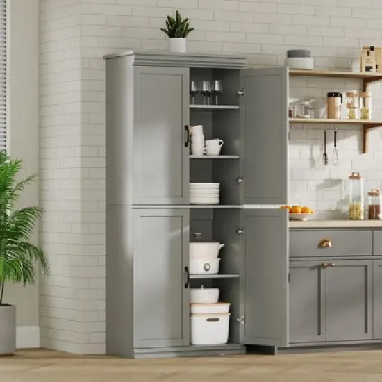 Tall Kitchen Pantry Cabinet, Storage Cabinet with 4 Doors & Adjustable Shelves, 70" Freestanding Cupboard, Tall Bathroom Linen Cabinet image {2}