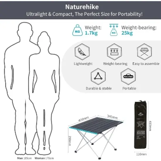 Naturehike FT08 Portable Camping Table, Ultralight Aluminum Folding Beach Table with Carry Bag for Outdoor Cooking, Picnic, Camp, Boat, Travel image {2}