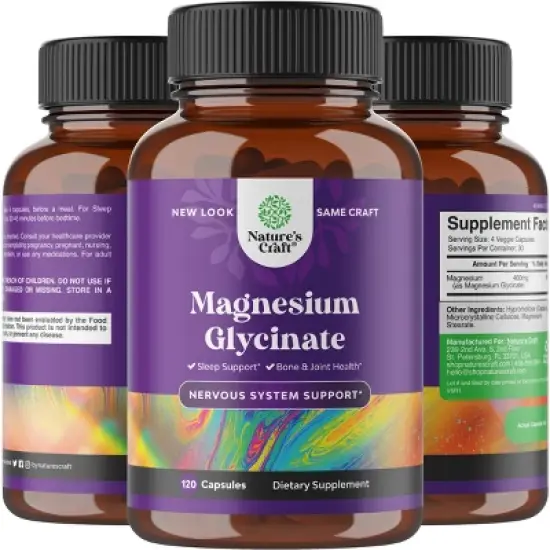 Magnesium Glycinate Capsules, Magnesium Supplement for Calming Sleep + Muscle Bone & Nerve Support, Nature's Craft, 120 or 180ct image {3}
