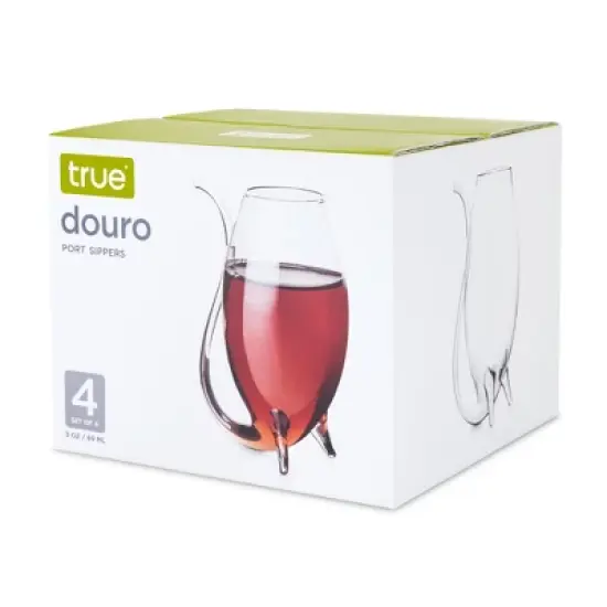 True Douro Port Sippers, Glass with Straw Sipper Feature, Stemless Wine Glass, Set of 4, 3 oz Capacity, Clear image {3}