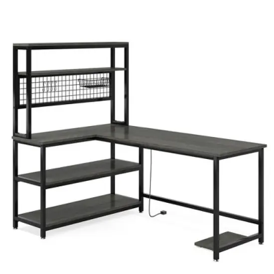 Resenkos Computer Desk, Gaming Desk,55" Reversible L-Shaped Desk with Wireless Charging & Shelves, image {6}