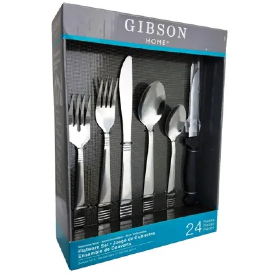 Gibson Home 24pc Stainless Steel Palmore Plus Silverware Set: Flatware Service for 4, Dishwasher-Safe, Includes Steak Knives image {4}