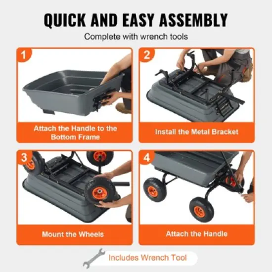 VEVOR Garden Cart, Durable Poly Dump Cart with Simple Assembly Steel Framework, Versatile Dump Cart, 600 lbs Load Capacity, 10 inch Wheels image {6}