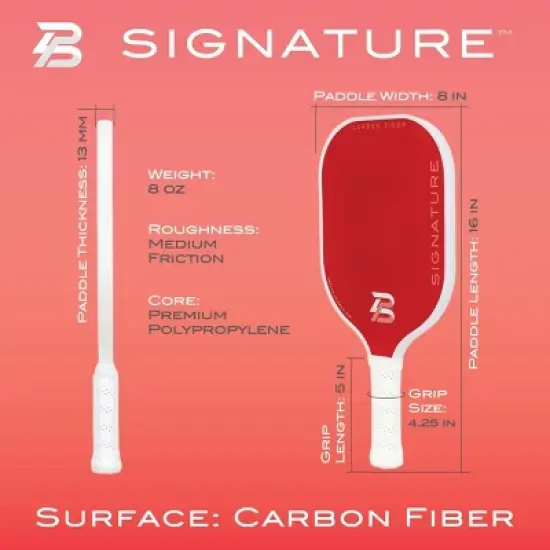 PBPRO Signature Carbon Fiber Watermelon Pickleball Paddle: Polypropylene Core, 4-1/4" Grip image {2}