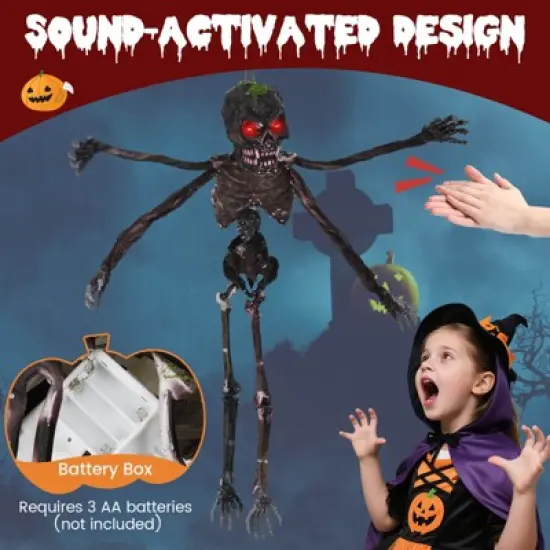 Costway 6 FT Animated Halloween Decoration Hanging Zombie Light-up Eyes Poseable Arms image {6}