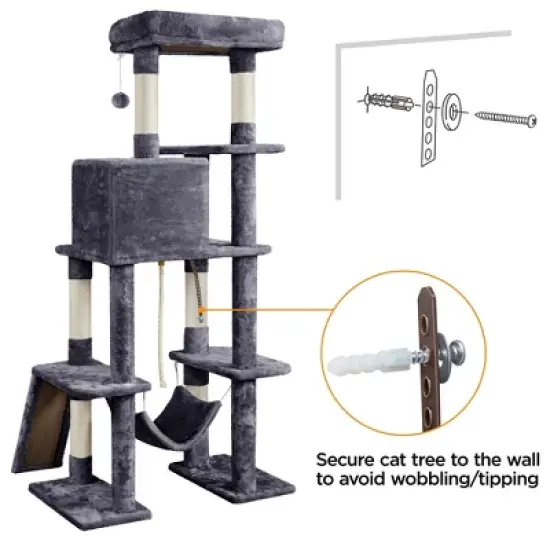 Yaheetech 63" Multilevel Plush Cat Tree with Hammock for Cats Kitchens image {7}