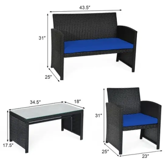 Costway 8PCS Patio Rattan Furniture Conversation Set Cushion Sofa Table Garden Turquoise\Navy\Black\Red image {3}