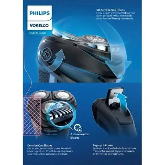 Philips Norelco Wet & Dry Men's Rechargeable Electric Shaver 3600 - S3243/91 image {2}