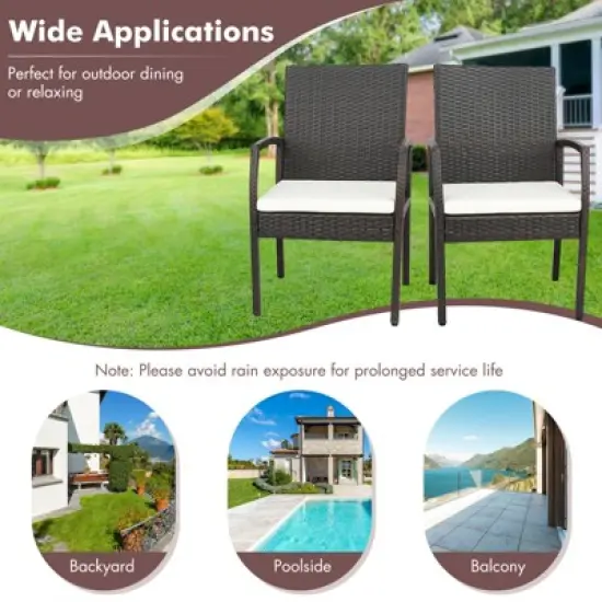 Costway 7PCS Patio Wicker Dining Set Cushion Armchairs Acacia Wood Table with Umbrella Hole image {4}