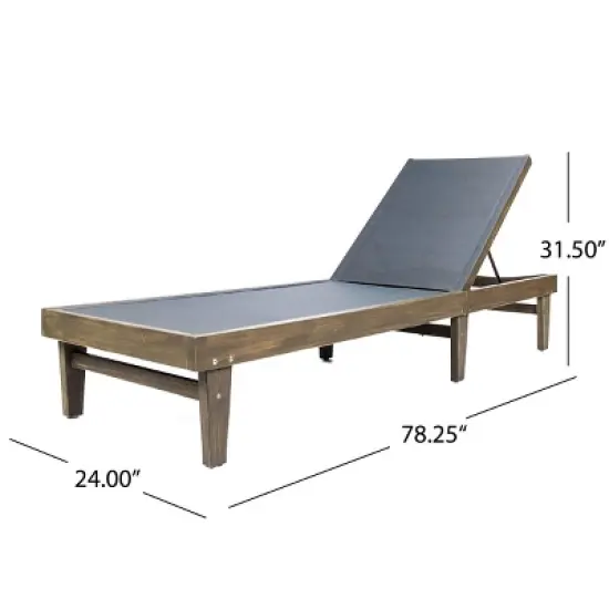 Acacia Wood Chaise Lounge with Mesh Seat,Outdoor Chaise Lounge Chair for Patio Garden,Modern Chaise Lounge for Sunbathing-Cuddlewood image {3}