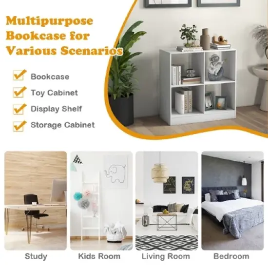 Costway Kids Toy Storage Organizer 4-Cube Wooden Display Bookcase with Anti-toppling Device image {4}