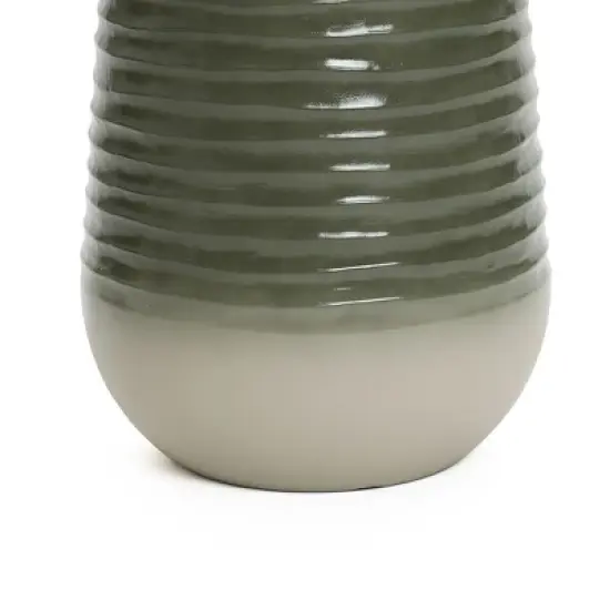 LuxenHome Decorative Resin Planter &ndash; Emerald Ribbed Top and Ivory Base with Drainage Hole image {7}