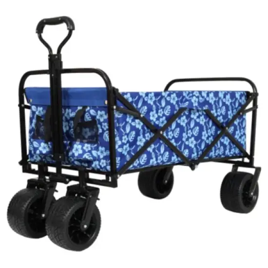 FURNIinspire Outdoor Serving Carts Fish 400L Collapsible Wagon Beach Wagon with Big Wheels for Camping, Sports, Blue, 35.04"*24.41"*38.58" image {5}