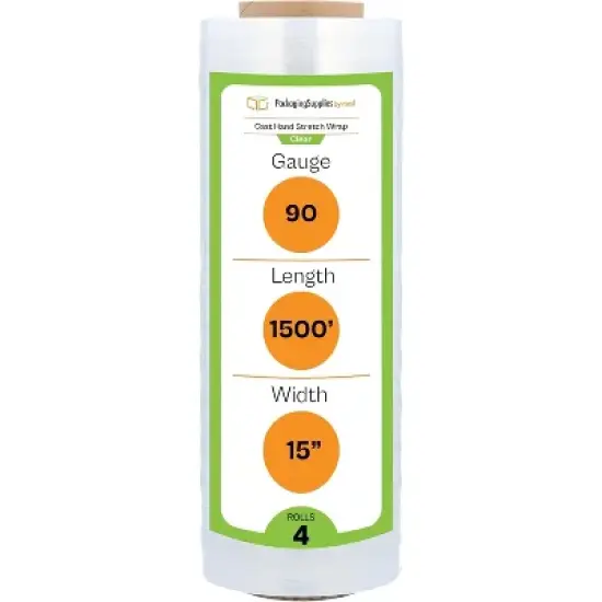 PSBM 4 Rolls 15" x 1500' 90 Gauge Cast Hand Pallet Stretch Wrap Plastic Shrink Film image {6}