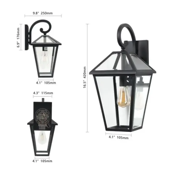 Gulches Outdoor Wall Lights - 10"-21" Modern & Vintage Black Lanterns with Clear Glass for Porch, Garden, Patio, and Entryway image {8}