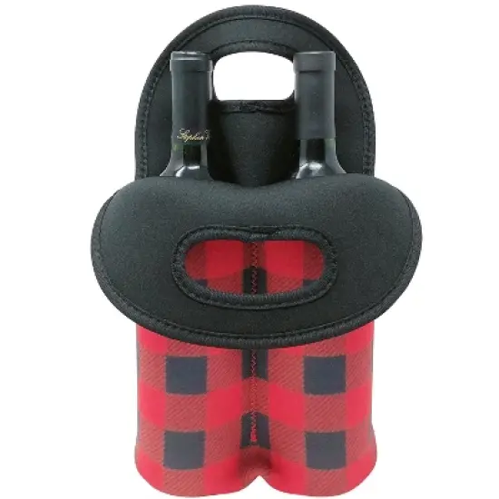 Wrapables Insulated Neoprene Wine Tote, Two Bottles, Red Checkered image {1}