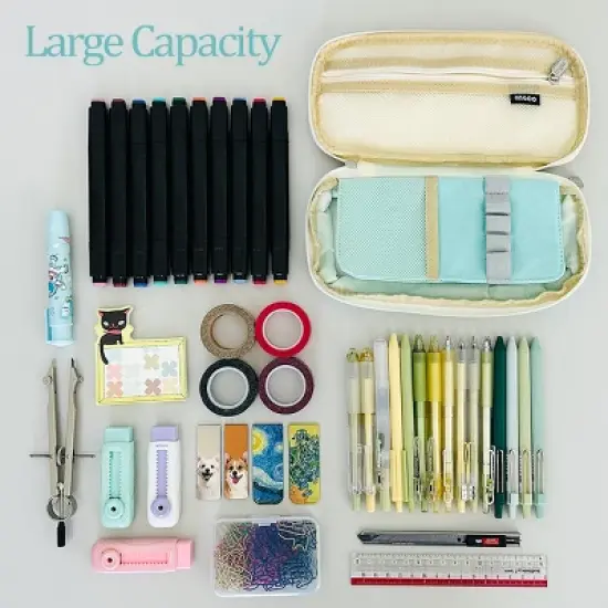 Wrapables Large Capacity Pencil Case, Expandable Pencil Pouch for Stationery Tools, Aqua image {5}