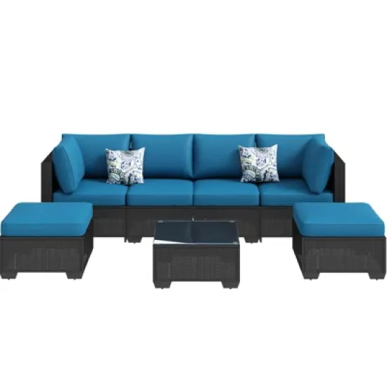 Rbied 7-Piece Wicker Outdoor Sofa Sectional Set Conversation Sets with Cushions and Footstool image {7}