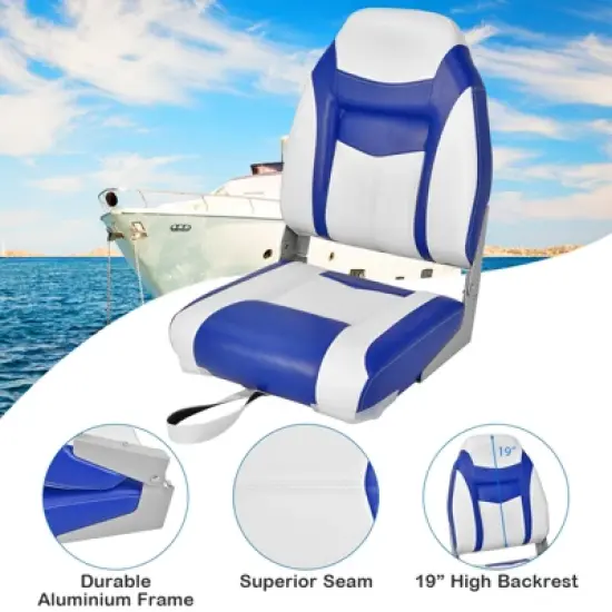 Costway 2 Pack High Back Folding Boat Seats with Sponge Cushion & Flexible Hinges image {8}