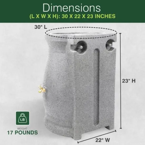 Good Ideas Rain Wizard Plastic Resin Urn, 50 Gallon Rain Barrel, Light Granite and Good Ideas Rain Wizard Rain Barrel Stand, Adds Room for Buckets image {3}