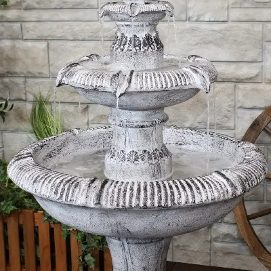 Sunnydaze 50"H Electric Fiberglass Reinforced Concrete 3-Tier Mediterranean-Inspired Outdoor Water Fountain image {8}
