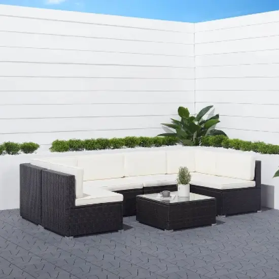 Venice 6pc Classic Outdoor Wicker Sectional Sofa with Seat and Back Cushion - Black - Vifah image {1}