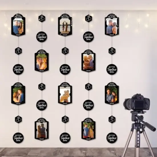 Big Dot of Happiness Mr. and Mrs. - Black and White Wedding or Bridal Shower Vertical Photo Garland 35 Pieces image {5}