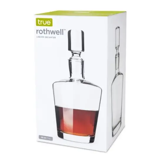 True Rothwell Liquor Decanter, Hand Blown Carafe for Whiskey, Gin, Scotch with Crystal Stopper, 36 Oz Set of 1 image {7}