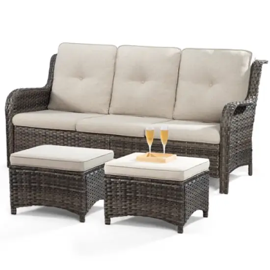 UPTIOT 73'' Polyethylene (PE) Wicker Outdoor Patio Sectional image {2}