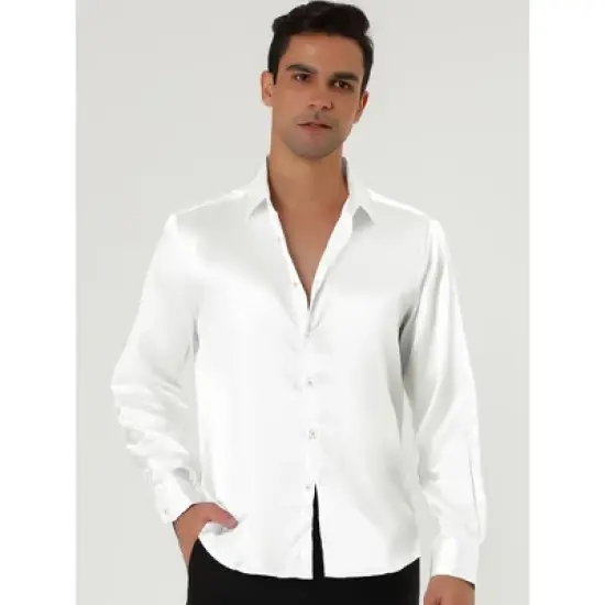 Lars Amadeus Men's Satin Point Collar Long Sleeve Button Down Slim Fit Dress Shirts image {2}