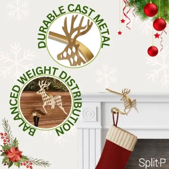 Split P Jumping Deer Stocking Hanger - Set of 2 image {2}