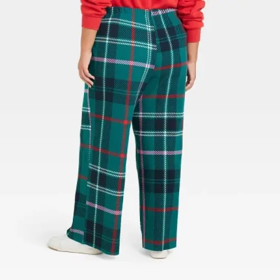 Women's Wide Leg Plaid Graphic Pants - Green image {1}