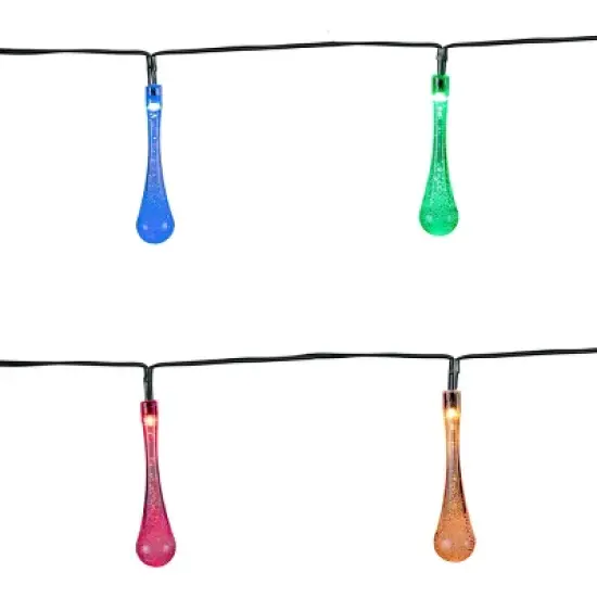 20ct Solar Powered Dual Function Teardrop Integrated LED Bulb String Lights - Black Wire - Alpine Corporation image {3}