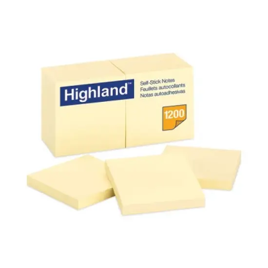 Highland Self-Stick Notes, 3" x 3", Yellow, 100 Sheets/Pad, 12 Pads/Pack image {2}
