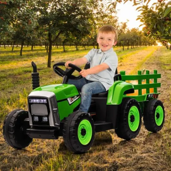 Acekool 12V Electric Tractor with Trailer & Remote, 7-LED Lights, MP3, 25W Motor, EVA Tires image {7}