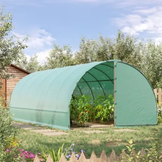 Outsunny 20' x 10' x 7' Walk-In Tunnel Greenhouse, Extra-Large Garden Hot House Kit with 2 Hinged Doors, Reinforced Steel Frame, PE Cover, Green image {1}