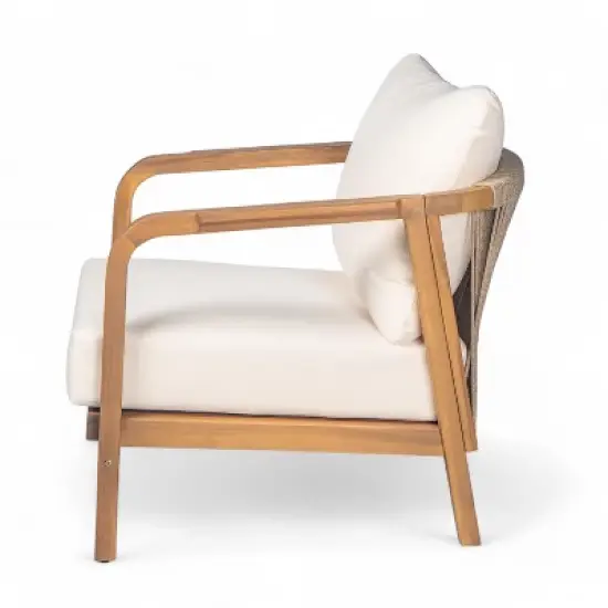 Christopher Knight Home Ivana Patio Woven Rope Acacia Wood Club Chair with Deep Cushions image {3}