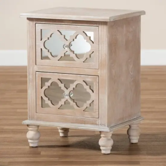 Celia Wood and Mirror 2 Drawer Quatrefoil Nightstand Natural - Baxton Studio image {7}