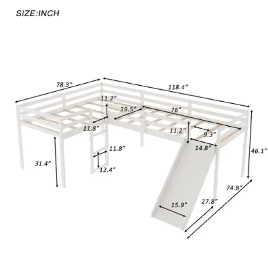 L-Shaped Twin Size Loft Bed with Ladder and Slide - ModernLuxe image {3}