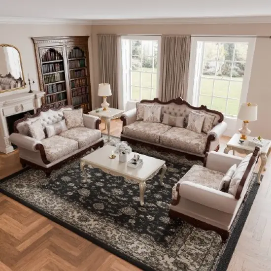 HOMES: Inside + Out Alsace Arm Chair Traditional Button Tufted Dark Cherry/Light Brown image {9}