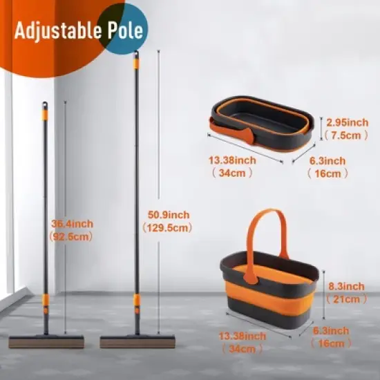 JANSNO Sponge Mop Kit and Collapsible Bucket for Floor Cleaning image {2}