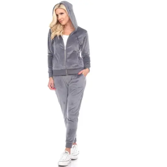 Women's 2 Piece Velour Tracksuit Set - White Mark image {5}