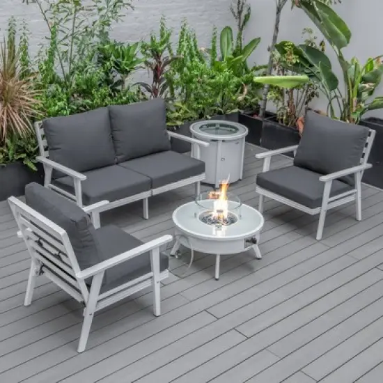 LeisureMod Walbrooke 4-Piece Modern White Patio Conversation Set &ndash; Square Fire Pit with Tank Holder & Sectional Seating for Outdoor Spaces image {16}