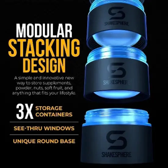 SHAKESPHERE Stackable Snack Containers, Organizer Carrier for Food, Protein Powders, Nuts & Supplements - 3 Leakproof, Twist Lock Holder image {2}