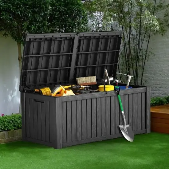 MaseiKar 120 Gallon Waterproof Deck Box, Lockable Resin Storage Box for Patio Furniture Cushions Garden Tools and Outdoor Delivery Storage, Black image {1}