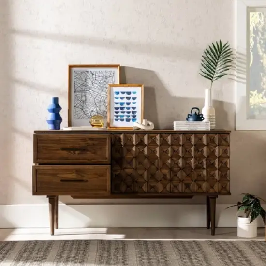 58" Modern Boho Solid Pine Wood Closed Storage Sideboard Brown - Saracina Home image {13}