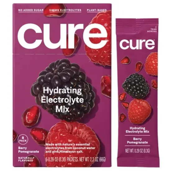 Cure Hydration Electrolyte Vegan Drink Mix Powder - Berry Pomegranate - 2.3oz/8pk image {4}