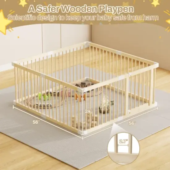 Large Wooden Baby Playpen, Adjustable Gate for Toddler and Babies, Baby Fence Play Yard with Door, Safe Play Area Kids Activity Center image {3}