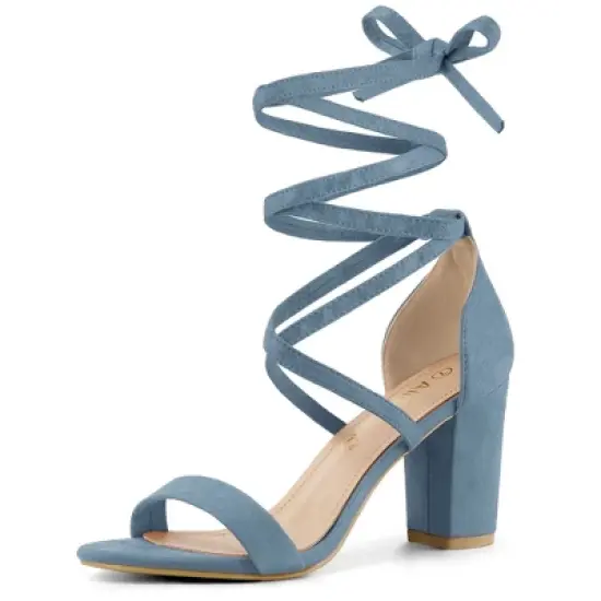Allegra K Women's Open Toe Lace Up Chunky High Heels Sandals image {19}