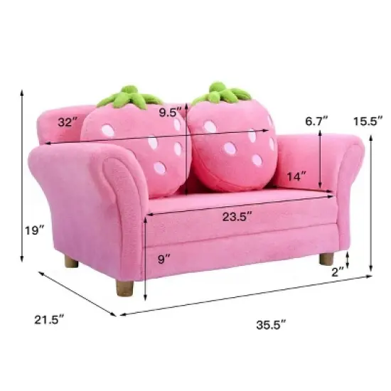 Tangkula Kids Sofa Cute Sofa Strawbwrry Sponge Filler Upholstered Lounge w/ Armrest image {2}